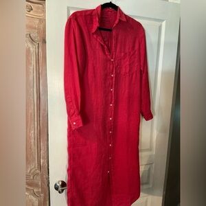 Frank and Eileen Rory Long Button-Up Shirt Dress in Decker Red